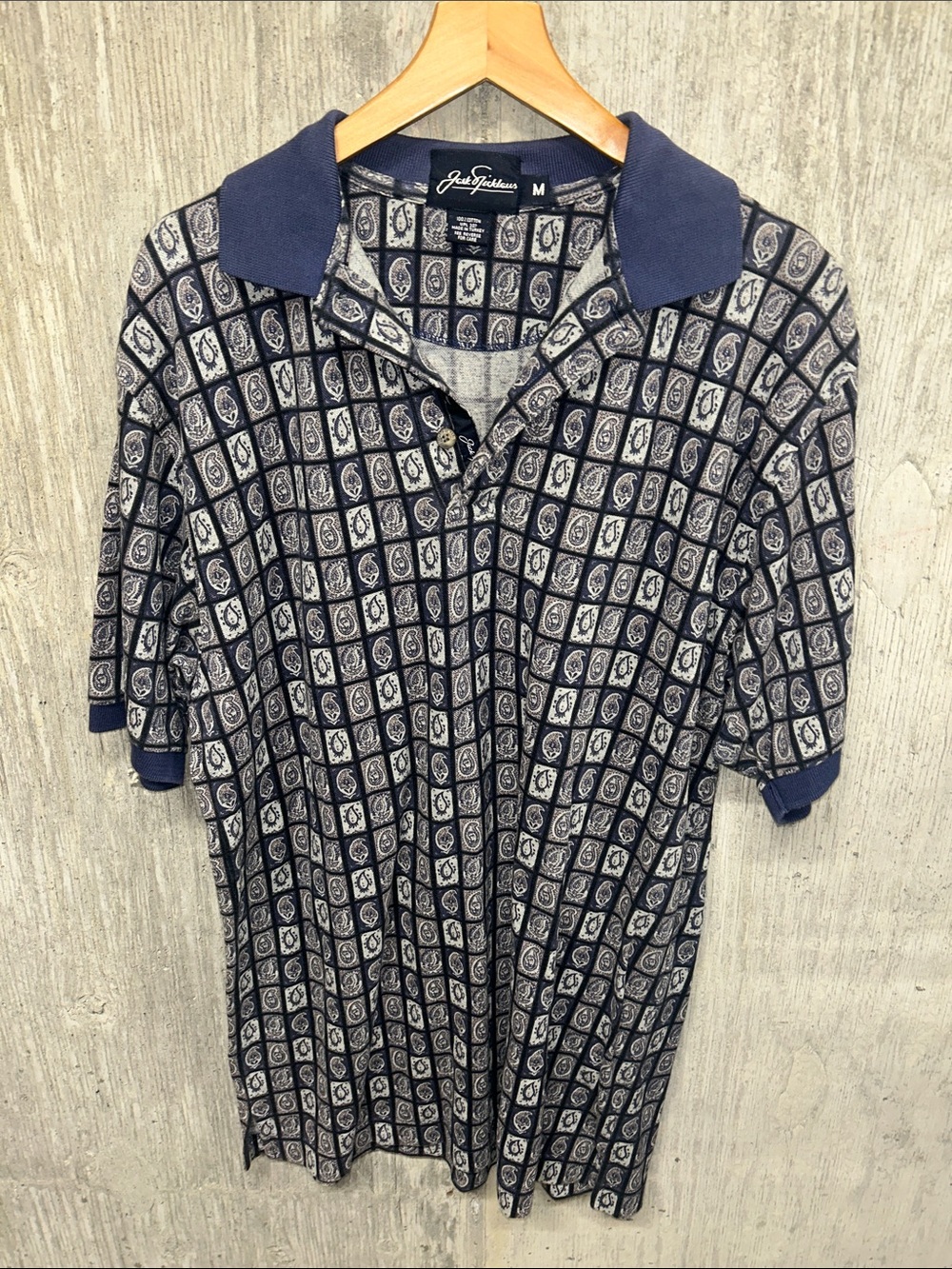 Jack Nicklaus Men’s Navy Printed Polo with Contrast Collar‎ Medium